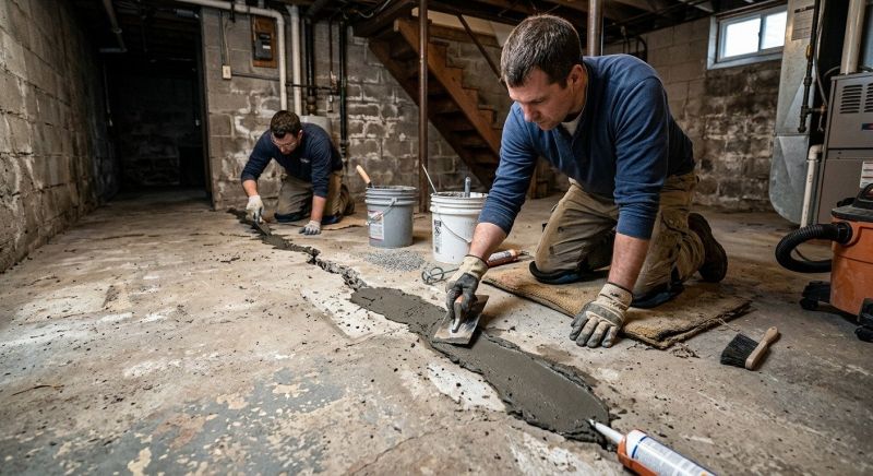 Cracked Basement Floor Repair in Marshfield, MA