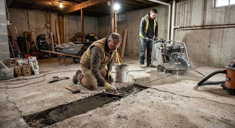 Cracked Basement Floor Repair in Marshfield, MA